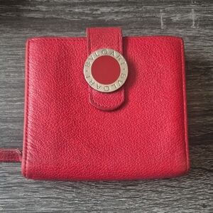 Bulgari Red Scarlet Leather Bifold Wallet